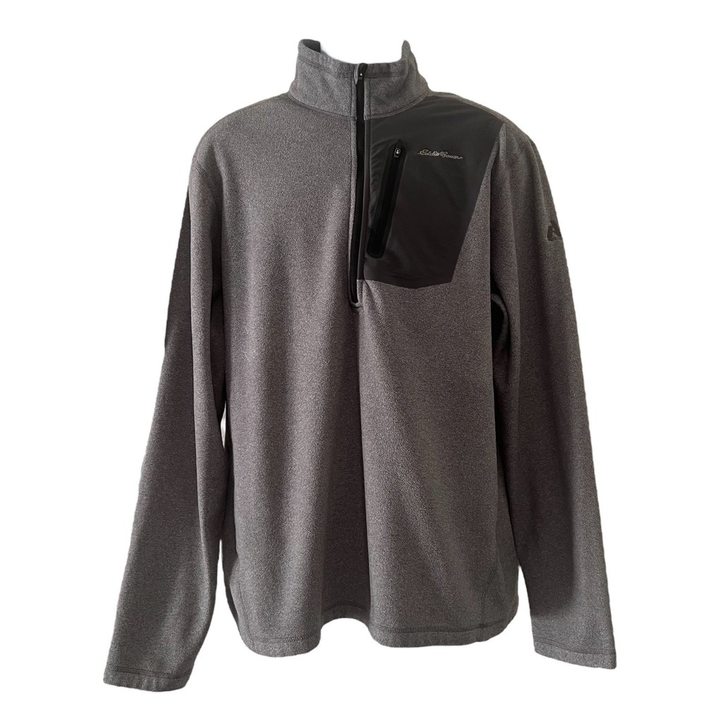 Eddie Bauer Jacket Coat Gray Pockets Mock Neck Half Zipper Longsleeve Men’s Sz L